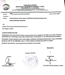 Dugaan Pungli di MTsN 1 Lahat: Komite Sekolah Wajibkan Sumbangan Rp600 Ribu, Langgar Aturan Pendidikan Nasional?